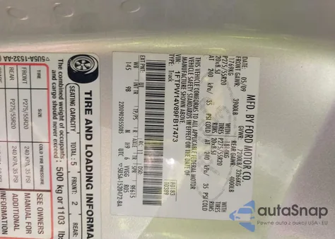 2009 Ford F-150 Fx4/King Ranch/Lariat/Platinum/Xl/Xlt из США, поврежденный, VIN 1FTPW14V89FB17473